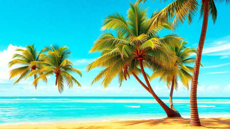 Coconut palm trees on a tropical beach. 3d renderの写真素材