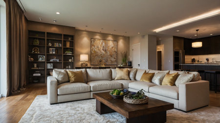 Interior of a modern living room with white sofa and coffee table
