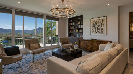 Luxury living room with coffee table. Nobody inside