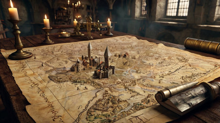 Ancient map of the city of Bruges, Belgium. 3d rendering