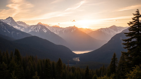 Sunset in the mountains of the Canadian Rockies, Alberta, Canadaの写真素材