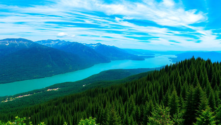 Mountains and lake in the Canadian Rockies, Alberta, Canada.の写真素材