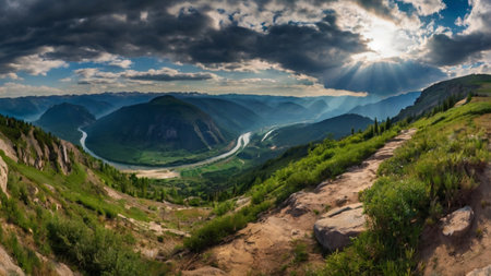 Panoramic view of the valley in the Altai mountains.の写真素材