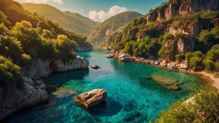 Panoramic view of turquoise waters of the Adriatic Sea in Montenegroの写真素材