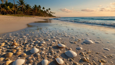 Pebbles on the beach at sunset