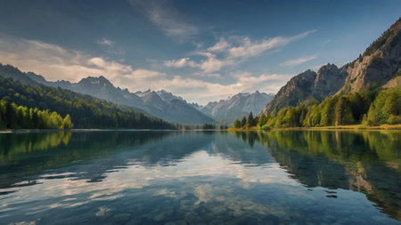 Panoramic view of the lake Eibsee in Bavaria, Germany