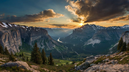 Sunset in Glacier National Park, Montana, USA. Beautiful view from Glacier Point