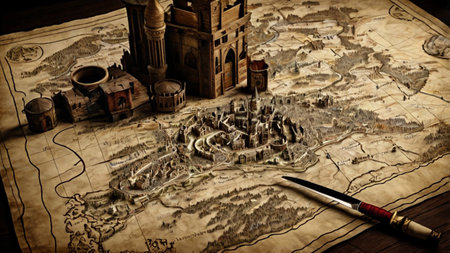 Ancient map of the ancient city of Istanbul, Turkey. Toned.の写真素材