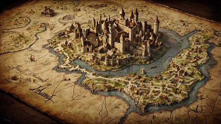 Castle on the map of the world. Conceptual image.の写真素材