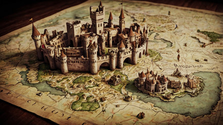 Castle on the old map. Vintage style. Selective focus.の写真素材