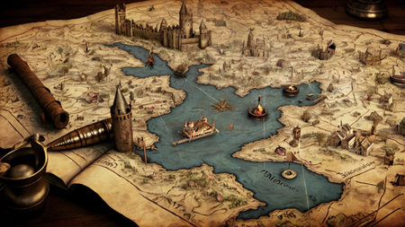 Ancient map of a city.の写真素材