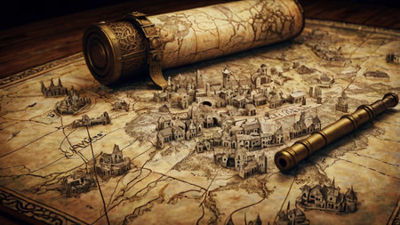 Old map and compass on a wooden background. Retro style toned