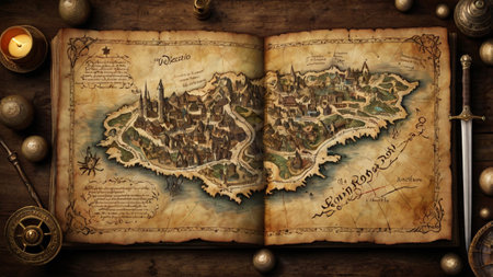 Old map and compass on a wooden background. Travel and adventure concept.