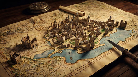 Medieval city on the map. Fantasy world. 3d renderingの写真素材