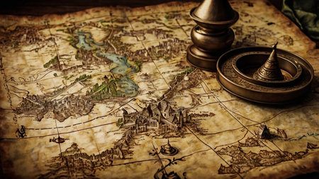 Vintage map and compass. Travel concept. Retro style tonedの写真素材