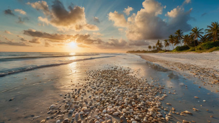 Sunset on the beach in Cayo Largo, Cuba.の写真素材