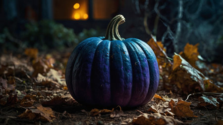 Halloween pumpkin in the forest. Halloween concept. Selective focus.の写真素材