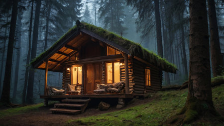 Wooden cottage in the forest. Wooden cottage in the woods.の写真素材