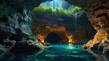 Fantasy alien planet. Mountain and lake underwater. 3D illustrationの写真素材