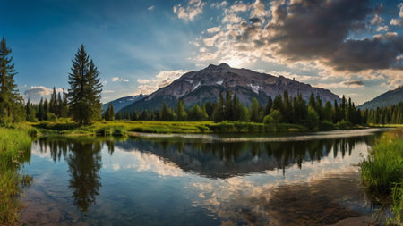 Mountain lake in the Dolomites, Italy. Panoramaの写真素材
