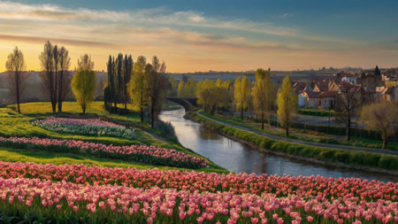 Tulip fields in Keukenhof, Lisse, Netherlandsの写真素材