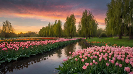 Colorful tulip flowers bloom in the spring  garden, Netherlandsの写真素材