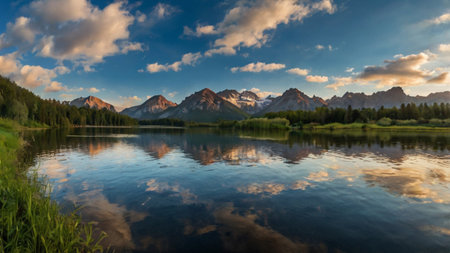Panoramic view of Grand Teton National Park, Wyoming, USAの写真素材