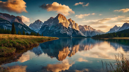 Beautiful mountain lake in Dolomites. Italy, Europe.の写真素材