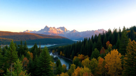 Autumn in Banff National Park, Alberta, Canada. Panoramic view of Banff lake.