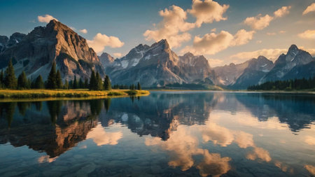 Beautiful lake in the Dolomites, Italy. Panoramic viewの写真素材