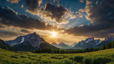 Sunset in the mountains of the Dolomites, Italy.の写真素材