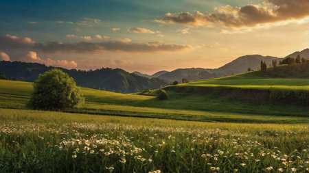Beautiful summer landscape in Tuscany, Italy. Panoramaの写真素材