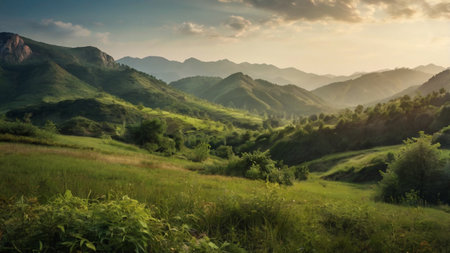Mountain landscape at sunset in the summer. Ukraine, Europe.