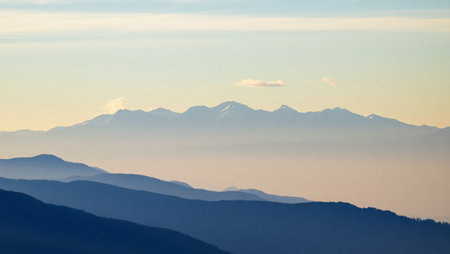 mountains in the clouds at sunset, Tatra Mountains, Polandの写真素材