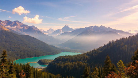 Mountain lake in the Canadian Rockies. The concept of active, ecological and photo tourismの写真素材