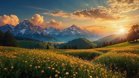 Beautiful summer landscape in the mountains. Sunrise in the mountains.