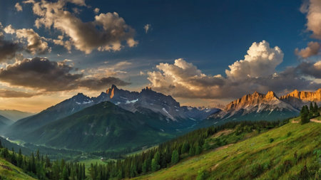 Panoramic view of the Dolomites at sunset, Italy