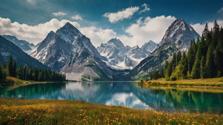 Mountain lake in the Alps. Europe.の写真素材