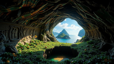 Beautiful view from the cave on the island of Capri, Italyの写真素材