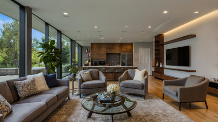 Interior of a modern house, living room with sofa and coffee table