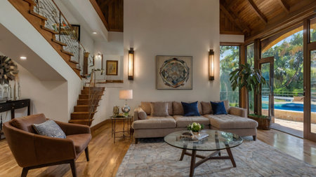 Luxury living room interior in a country house. Nobody insideの写真素材