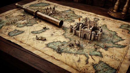 Vintage map of the world. Travel and adventure concept. Selective focus.の写真素材