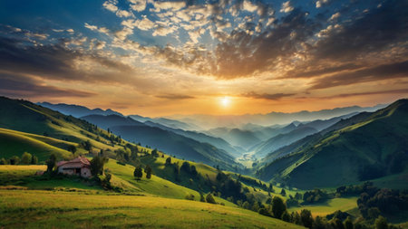 Sunset in the mountains. Beautiful summer landscape. Carpathian, Ukraine, Europe.