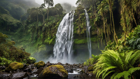 Waterfall in the rainforest of Maui, Hawaii, USAの写真素材