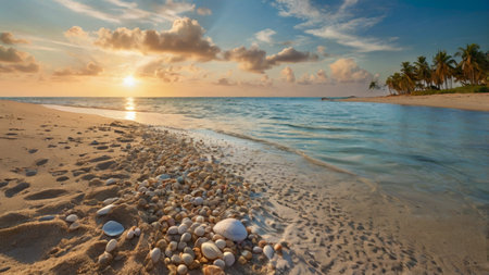 beautiful beach and tropical sea at sunset, panoramic viewの写真素材