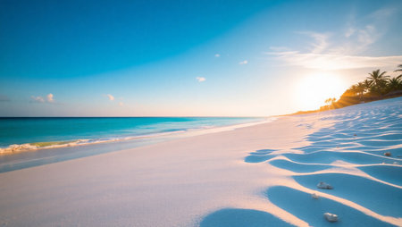 Beautiful tropical beach and sea with coconut palm tree at sunset time - Holiday Vacation concept