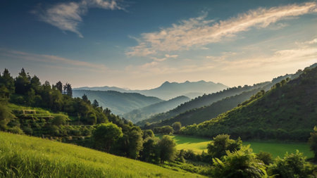 Mountain landscape in the morning light. Tuscany, Italyの写真素材