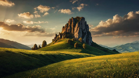 Beautiful summer landscape in the mountains. Panoramic view.の写真素材