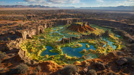Panoramic view of a small pond in Canyonlands National Park, Utah, USAの写真素材