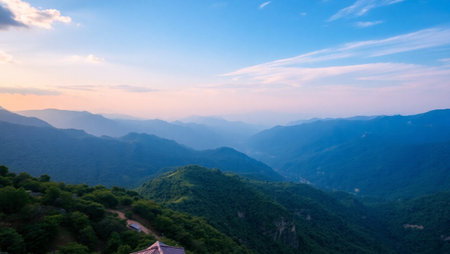 Mountain landscape at sunset in China, Shandong province.の写真素材